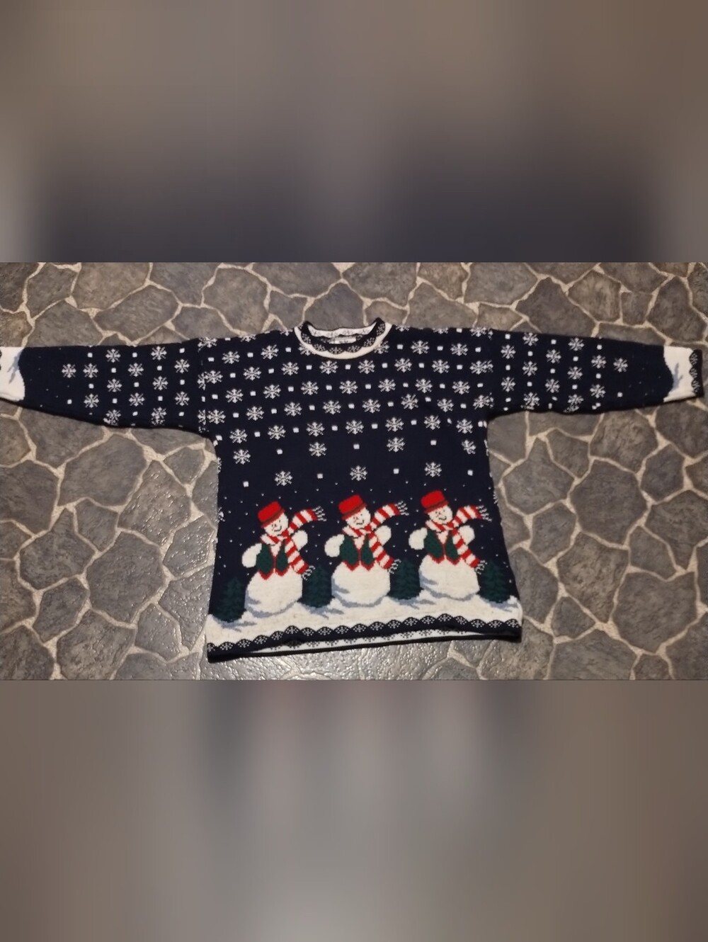 NutCracker Blue & white snowman Xmas sweater size small VINTAGE